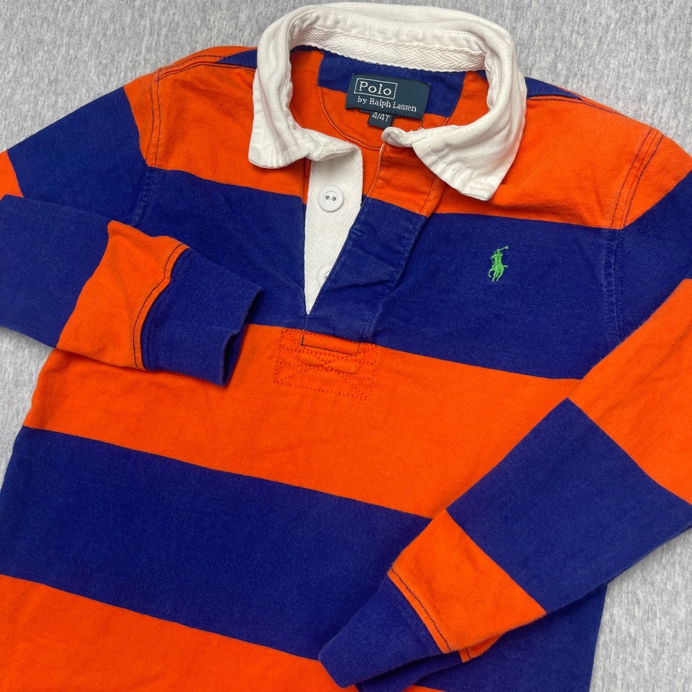 Vintage Polo Ralph Lauren Rugby Shirt Kids 4/4T Striped Orange Blue Green Pony
